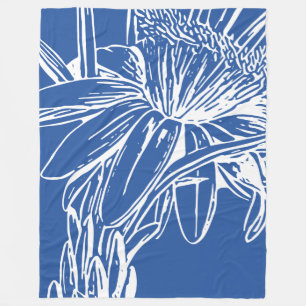 Moderne blaue botanische Blumenlinie Zeichne Artwo Fleecedecke