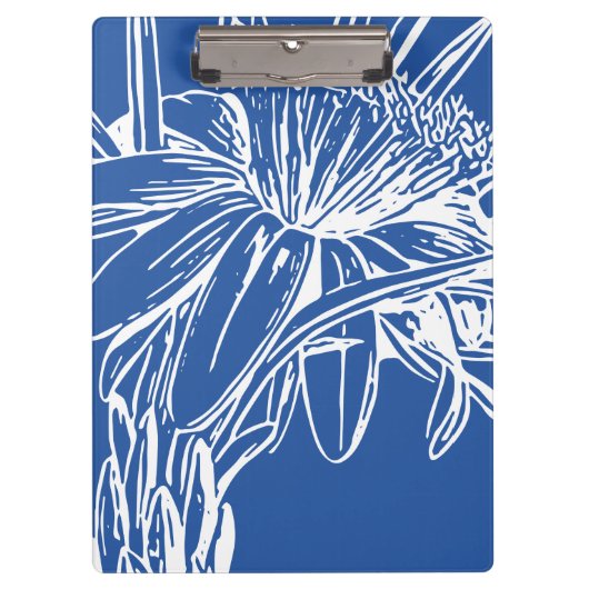 Moderne blaue botanische Blumenlinie Zeichne Artwo Klemmbrett (Vorderseite)