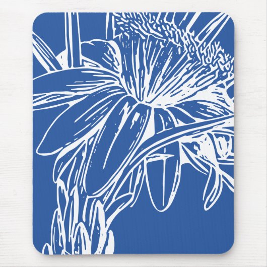 Moderne blaue botanische Blumenlinie Zeichne Artwo Mousepad (Vorne)