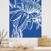Moderne blaue botanische Blumenlinie Zeichne Artwo Poster (Küche)