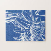 Moderne blaue botanische Blumenlinie Zeichne Artwo Puzzle (Horizontal)