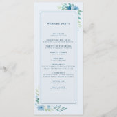 Moderne Blaue Botanische Hochzeit mit minimalem Bl Programm (Rückseite)