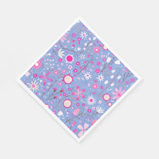 Moderne blaue botanische Wildblume Serviette (Ecke)