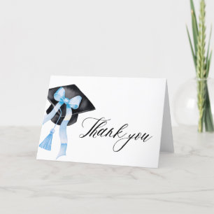 Moderne, blaue Bow-Coquette-Graduierungskappe Dankeskarte