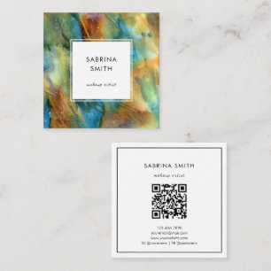 Moderne Blaue Braune Aquarell-Abstrakte QR-Code Quadratische Visitenkarte