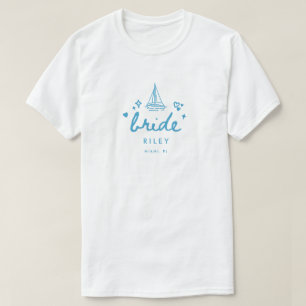 Moderne Blaue Braut-Name Schriftzug See Junggesell T-Shirt