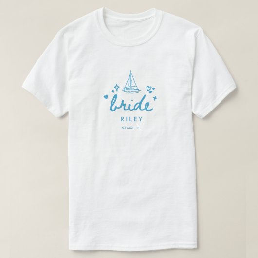 Moderne Blaue Braut-Name Schriftzug See Junggesell T-Shirt (Design vorne)