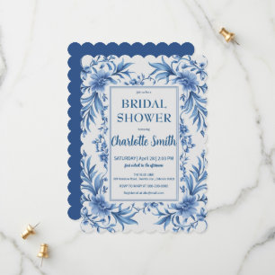 Moderne blaue Chinoiserie-Blumen-Junggesellinnenab Save The Date