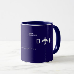 Moderne blaue Combo-Tasse mit Airplane Monogram Tasse
