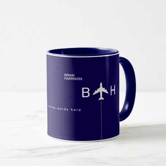 Moderne blaue Combo-Tasse mit Airplane Monogram Tasse (VorderseiteRechts)