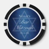 Moderne Blaue Davidstern Bar-Mizwa-Party Pokerchips (Vorderseite)