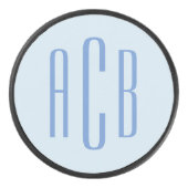 Moderne blaue drei Buchstaben Monogramm Eishockey Puck (Vorderseite)