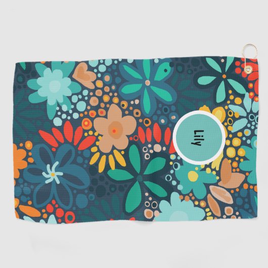 Moderne blaue dunkle Blumen Golfhandtuch (Horizontal)