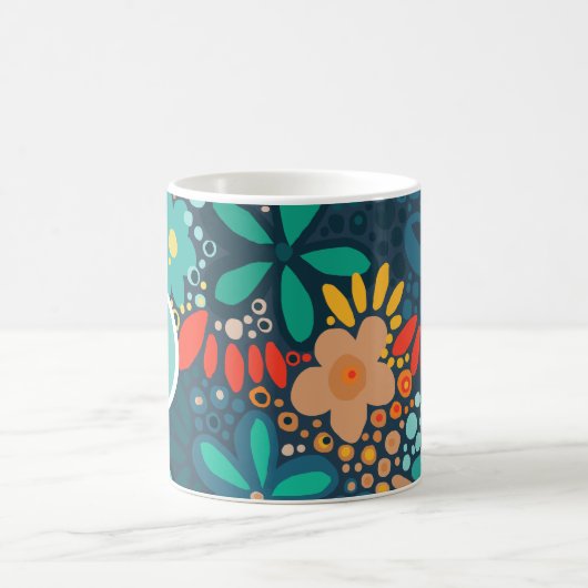 Moderne blaue dunkle Blumen Kaffeetasse (Mittel)