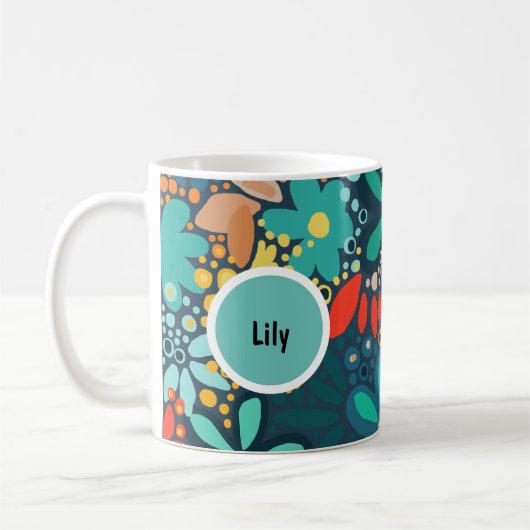 Moderne blaue dunkle Blumen Kaffeetasse (Links)