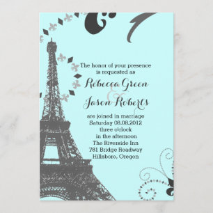 moderne blaue Eiffelturm Vintage Paris Hochzeit Einladung