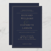 Moderne blaue, einfache saubere Minimal-Hochzeit Einladung (Vorne/Hinten)