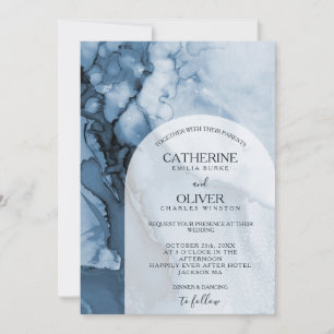 Moderne Blaue Eis-Bogen-Wasserfarben-Hochzeit im W Einladung