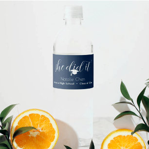 Moderne Blaue Elegante Schriftarten Abschluss Wasserflaschenetikett