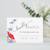 Moderne blaue Elegante Sommerhochzeit RSVP Karte (Stehend Vorderseite)