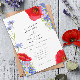 Moderne Blaue Elegante Wildblumen-Hochzeit Einladung
