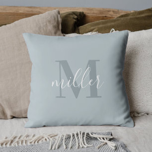 Moderne Blaue Familienname-Monogramm Kissen