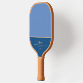 Moderne blaue Farbblock-Monogramm Pickleball Schläger (Links)