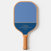 Moderne blaue Farbblock-Monogramm Pickleball Schläger (Rückseite)