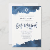 Moderne blaue Farbe | Bat Mitzvah Einladung (Vorderseite)
