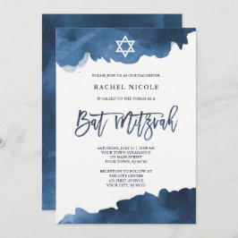 Moderne blaue Farbe | Bat Mitzvah Einladung