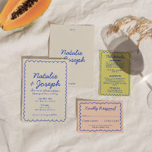 Moderne blaue Farben Retro Spaß Whimsical Wedding