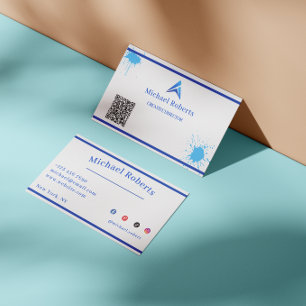 Moderne blaue Farbspritzer Kreativ mit QR-Code Visitenkarte