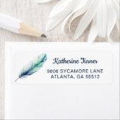 Moderne blaue Feder-Hochzeit-Rücksendeadresse (Insitu)