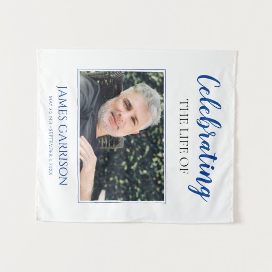 Moderne Blaue Feier mit Foto Beerdigung Wandteppich (Vorderseite (Horizontal))