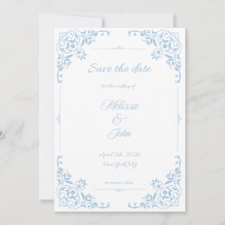 Moderne blaue Filigran französische Landhochzeit - Einladung