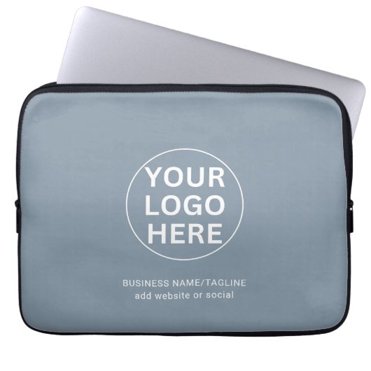 Moderne, blaue Firmenlogos und Textwerbung Laptopschutzhülle (Vorderseite)