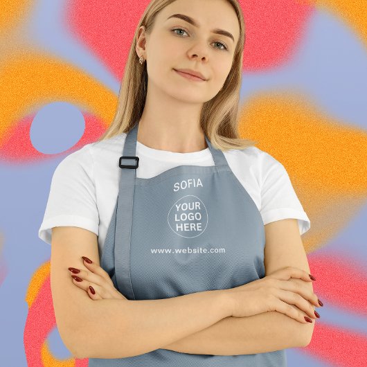 Moderne, blaue Firmenlogos und Textwerbung Schürze