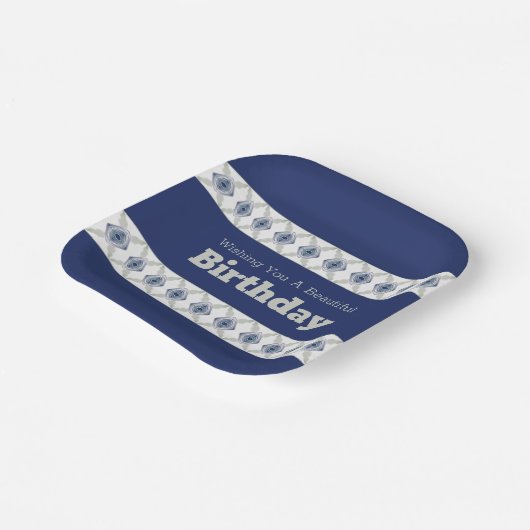 Moderne blaue Flora akzentriert Pappteller (Gewinkelt)