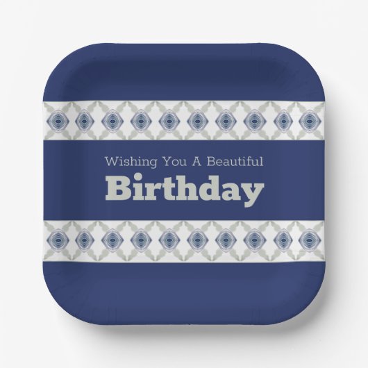 Moderne blaue Flora akzentriert Pappteller (Vorderseite)