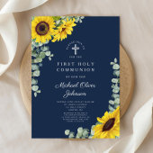 Moderne blaue Flora Erste Heilige Kommune Einladung