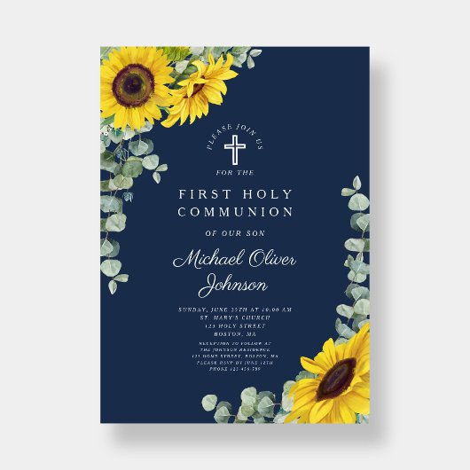 Moderne blaue Flora Erste Heilige Kommune Einladung