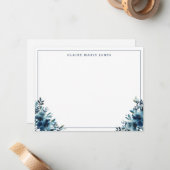 Moderne blaue Flora Wasserfarbe dünne Grenze Mitteilungskarte (Vorderseite/Rückseite Beispiel)