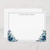 Moderne blaue Flora Wasserfarbe dünne Grenze Mitteilungskarte (Vorne/Hinten)