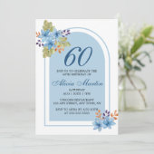 Moderne Blaue Flora Wasserfarbe jedes Alter Geburt Einladung (Stehend Vorderseite)