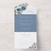 Moderne blaue Flora Wasserfarbe Rustikale Hochzeit All In One Einladung (Innen Boden)