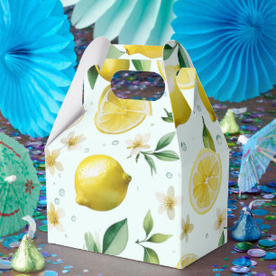 Moderne blaue Floral-Script-Brautparty mit Zitrone Geschenkschachtel