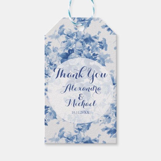 Moderne blaue Floral Watercolor Hochzeit Vielen Da Geschenkanhänger (Vorderseite)