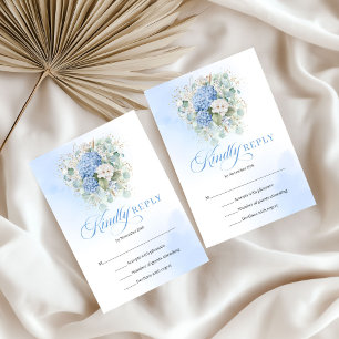 Moderne blaue florale Eukalyptus-Hochzeits-RSVP RSVP Karte