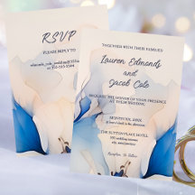 Moderne blaue florale Hochzeit mit RSVP