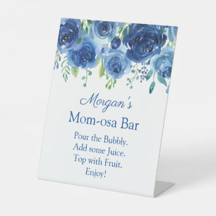 Moderne blaue florale Jungs-Baby-Party-Momosa-Bar- Sockelschild